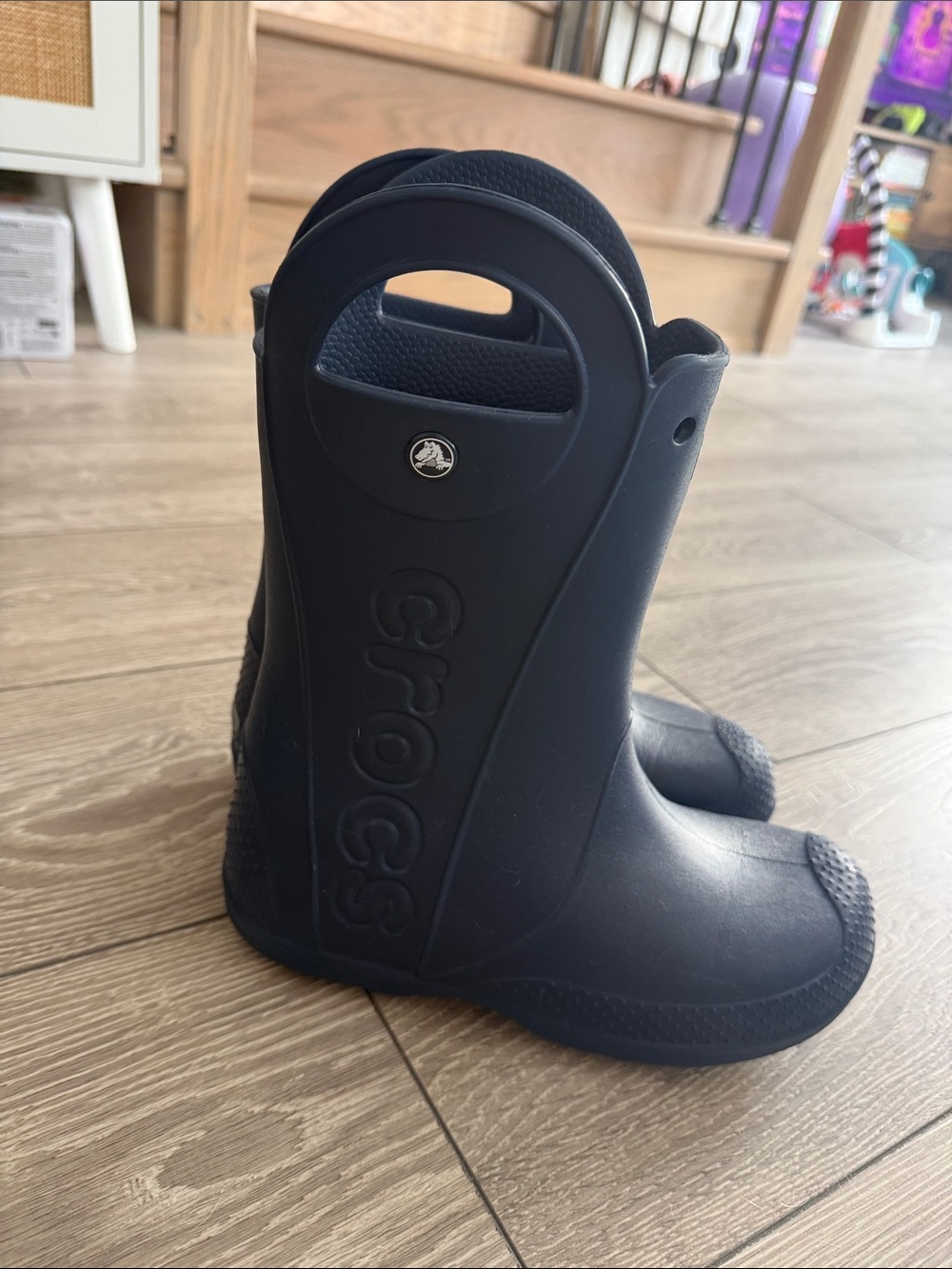 CROCS Kids Navy Blue Waterproof Pull-On Rain Boots with Handles